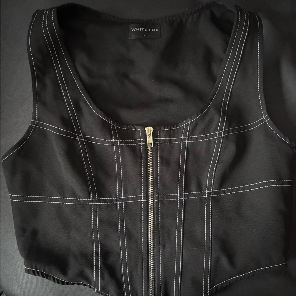 White Fox Black Zip-Up Corset